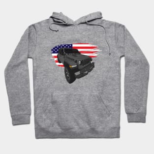 Jeep Wrangler with American Flag - Grey Hoodie